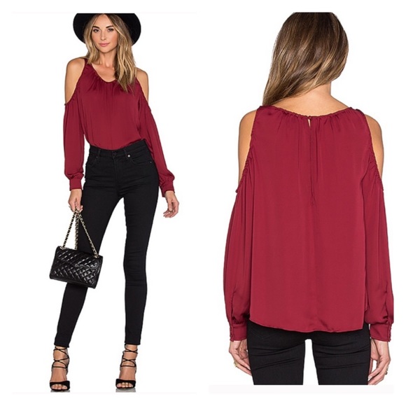 L’ Academie Tops - L’Academie | Revolve Maroon Cold Shoulder Blouse